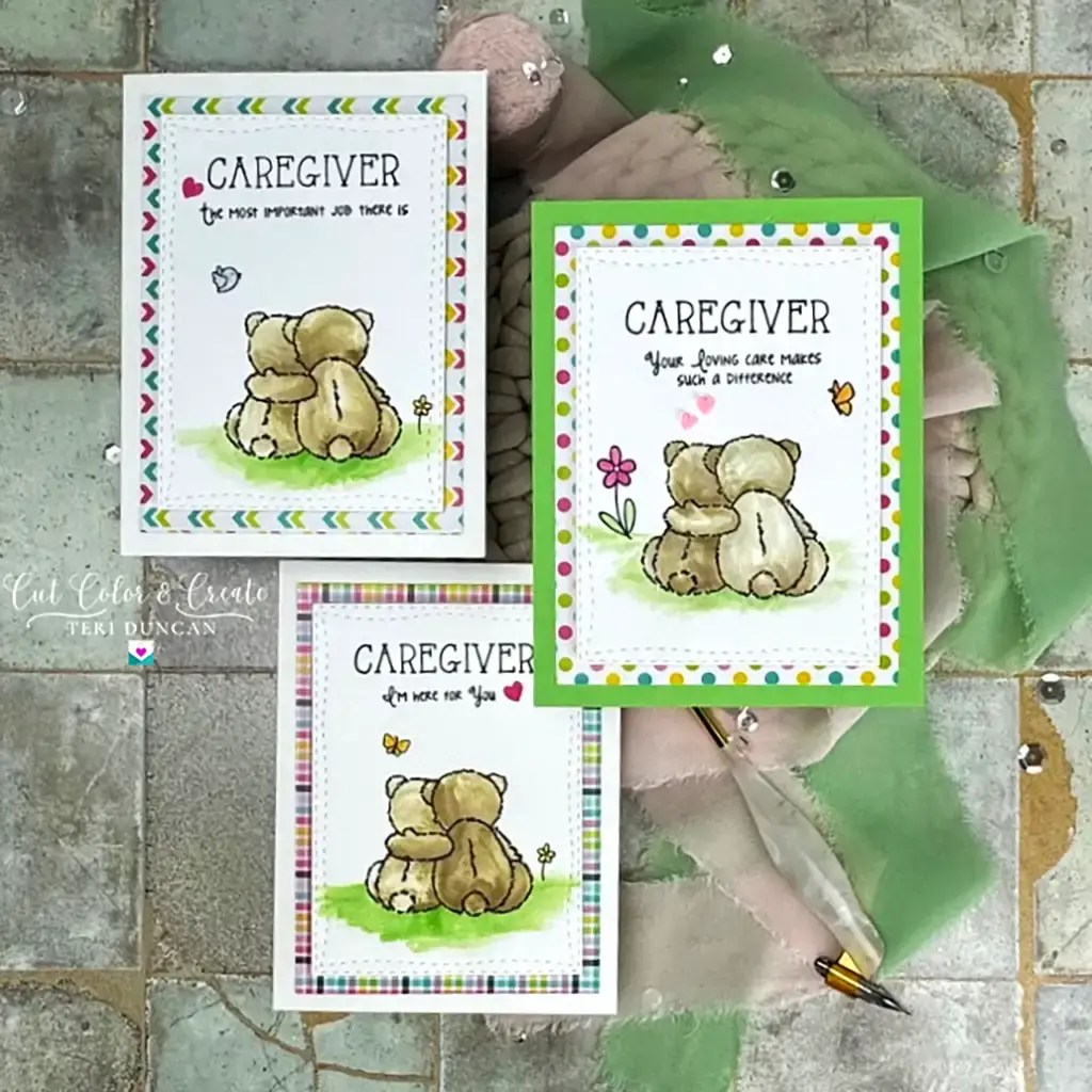 Three watercolored cards for a caregiver
