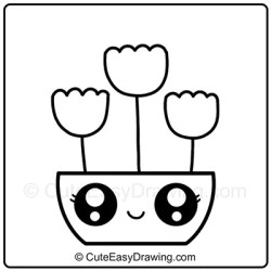 How to Draw a Cute Flower Pot with 3 Tulips Step - 4