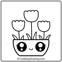 How to Draw a Cute Flower Pot with 3 Tulips Step - 5