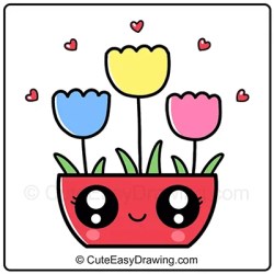 How to Draw a Cute Flower Pot with 3 Tulips