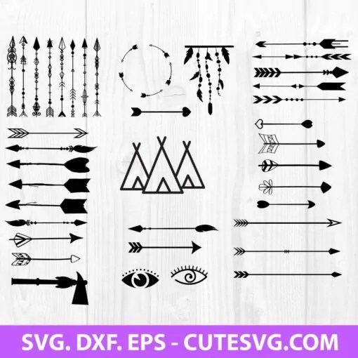 There are 12 different arrow designs including an arrow with a heart and squiggly arrows. Boho Tribal Arrows With Heart Svg Arrow Svg Bundle Arrow Cut File