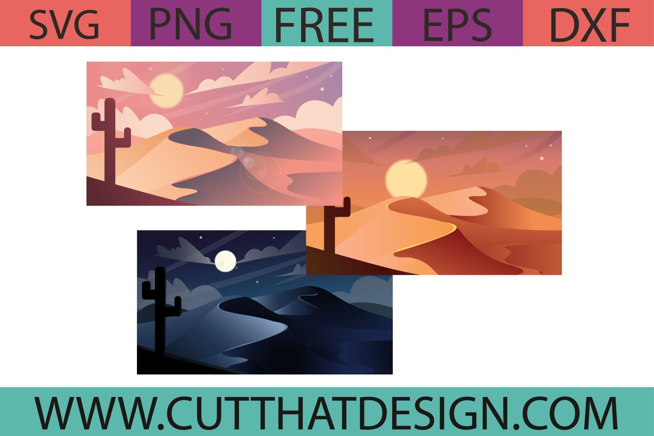 Scenic illustrations august 20, 2021. Free Svg Desert Scenery Day Sunset Night Cut That Design
