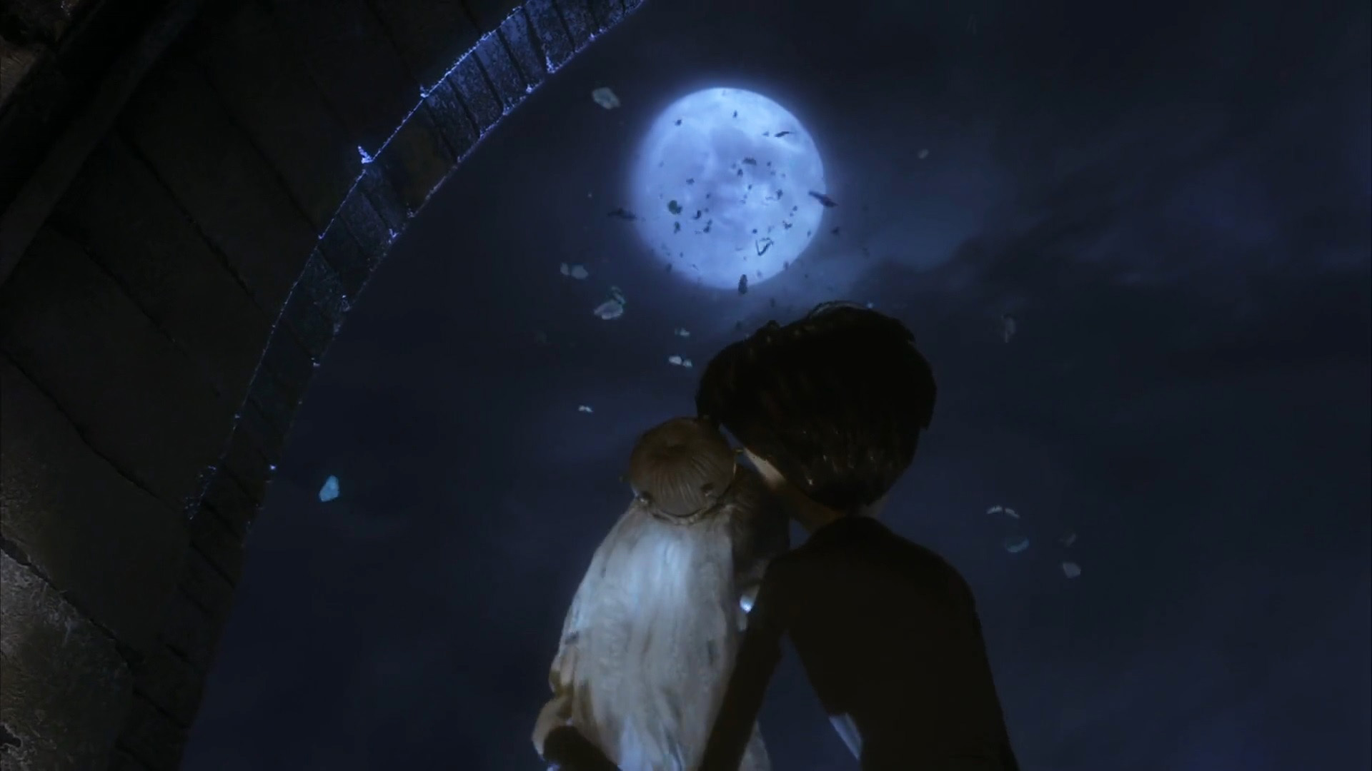A couple looking up at the sky, from the animation horror film The Corpse Bride.