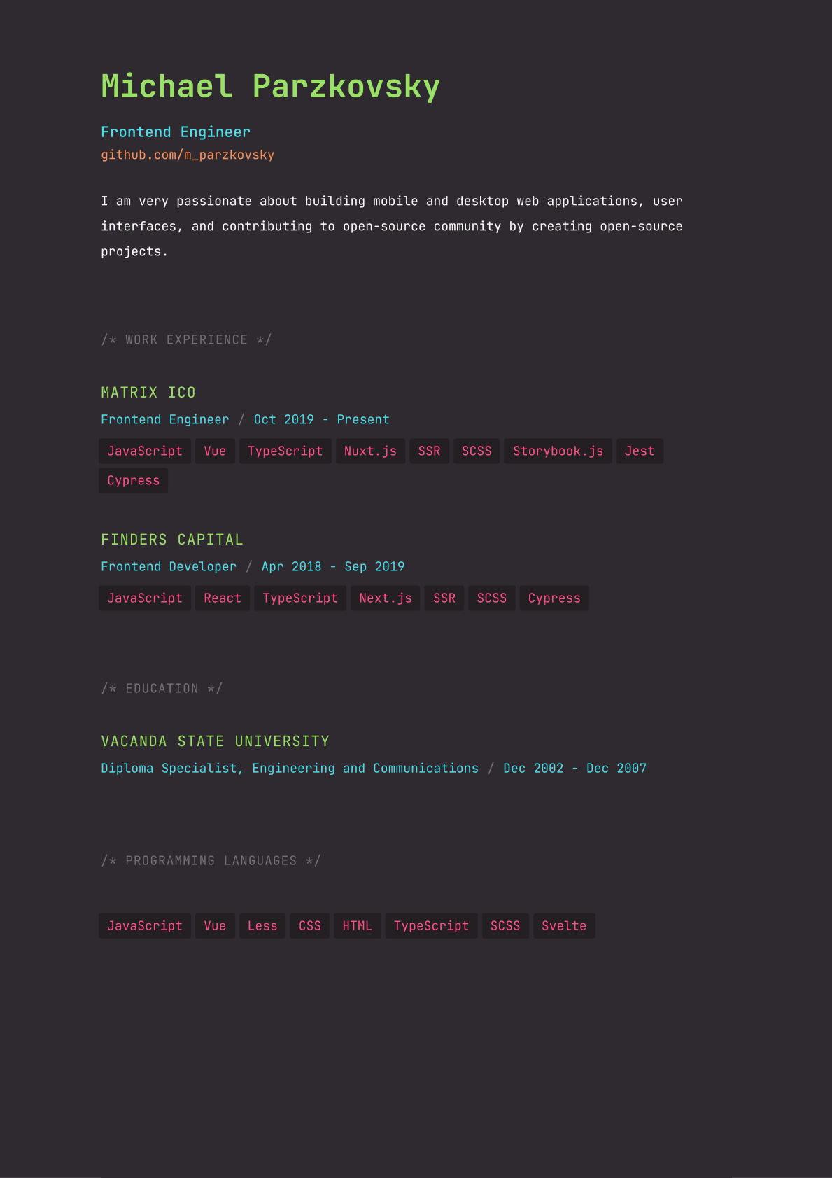 We feature the best cv builders, to make it simple and easy to set up a resume, and also offer the best way of presenting yourself and your information. Codersrank Developer Cv Automatically Generate A Professional Developer Cv