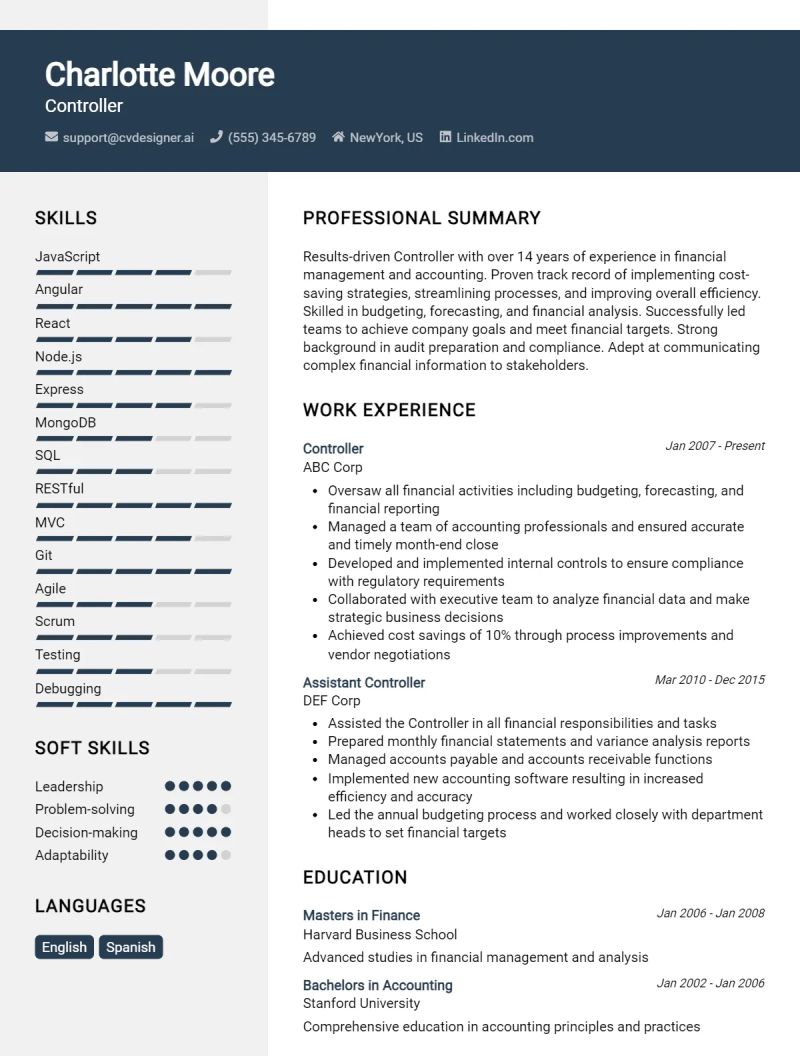 Controller Cv Example For 2023 Skills Templates - Premium Space Background Gallery - Ultra HD