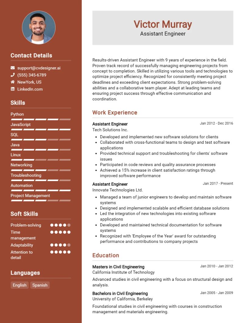 Assistant Engineer Cv Example Guide Get Noticed - Download Professional Dark Design | Mobile