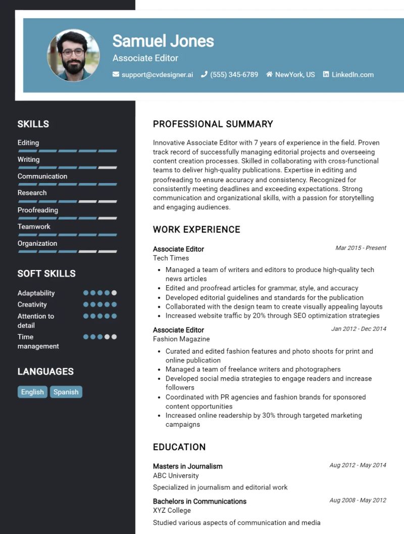 3 Editor Cv Examples For 2024 - Premium Colorful Design Gallery - HD