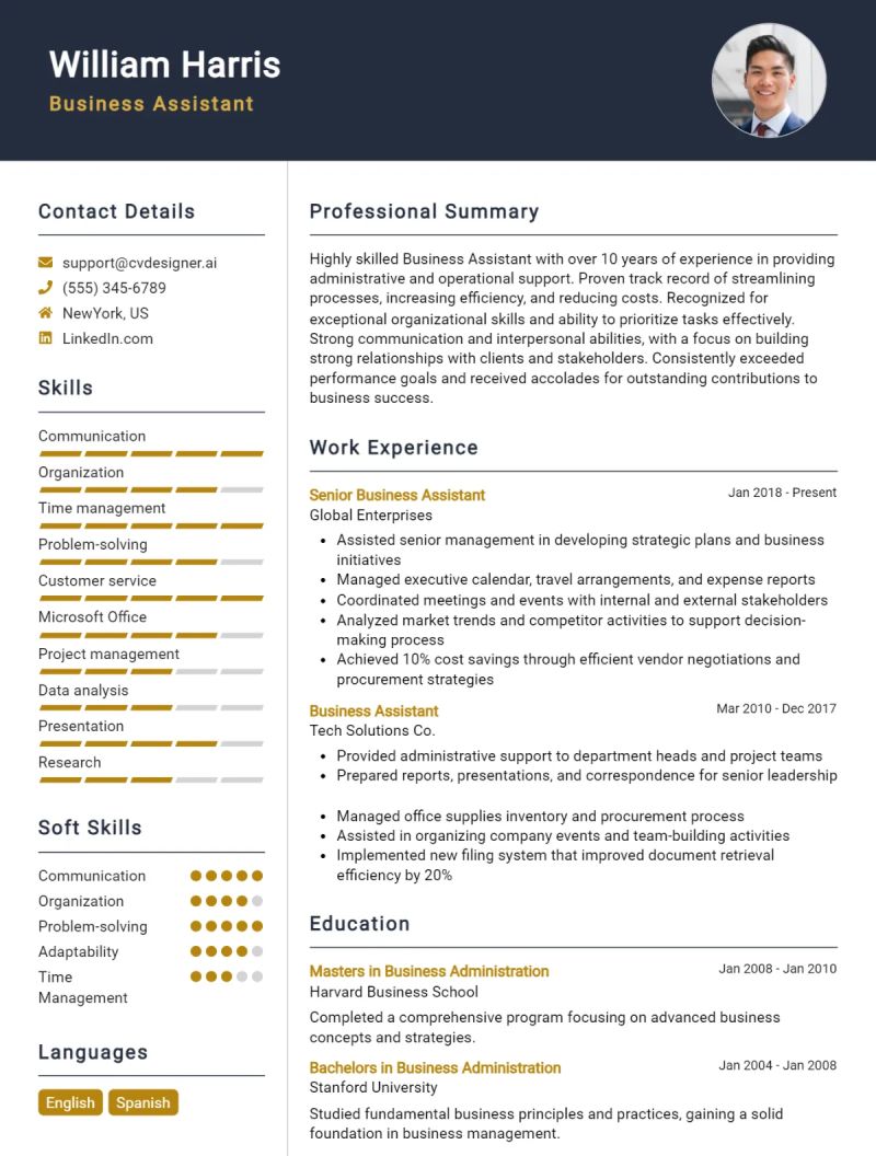 9 Assistant Business Manager Cv Examples And Templates For 2024 - Sunset Illustration Collection - Retina Quality