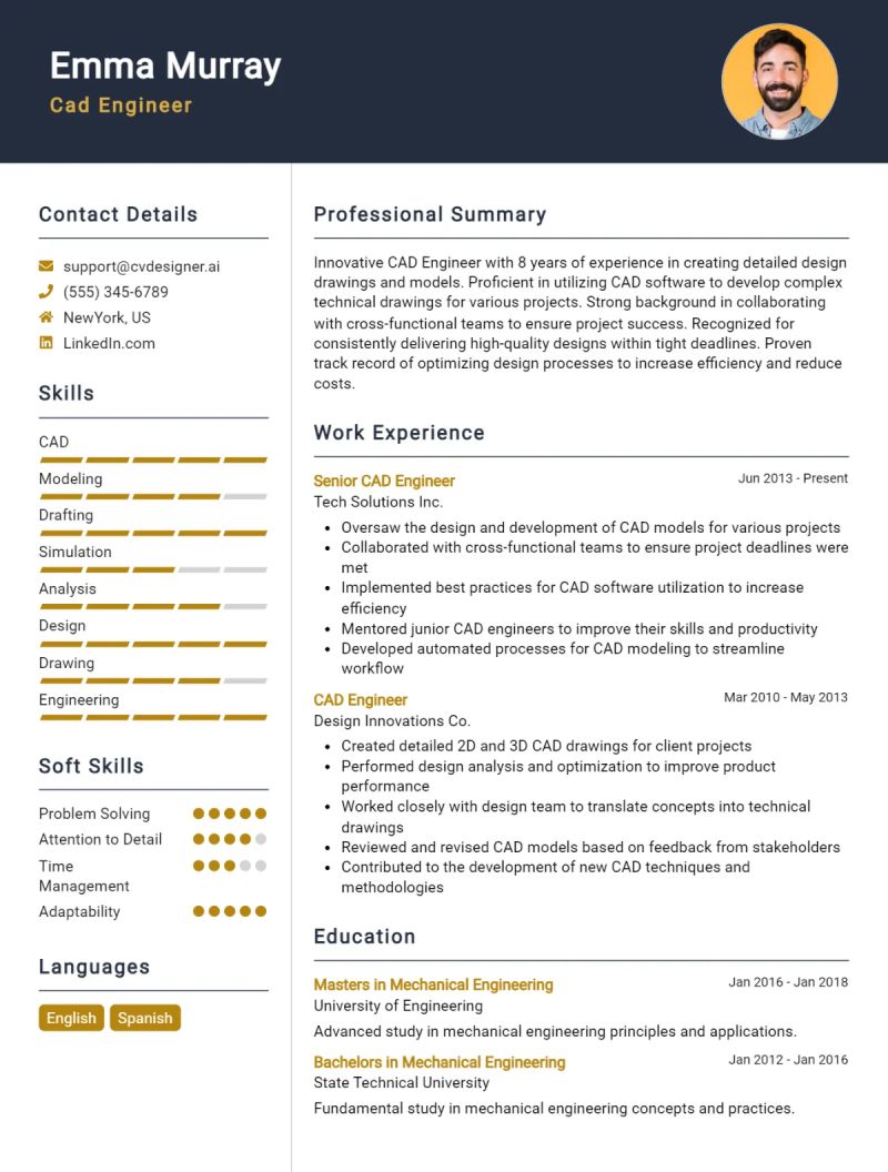 Cad Engineer Resume Cv Example And Writing Guide - Professional Ultra HD Vintage Designs | Free Download