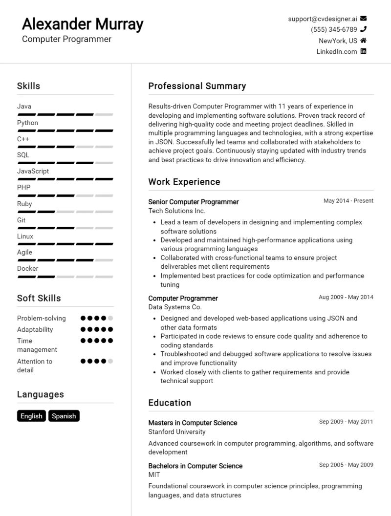 Computer Programmer Cv Example For 2023 Skills Templates - Classic Gradient Image - Full HD