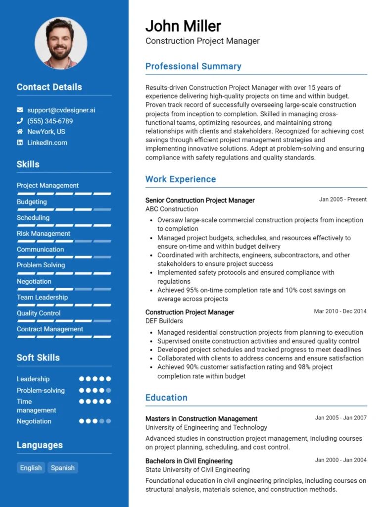 Project Manager Cv Example Buzzcv - Best Mountain Photos in Retina