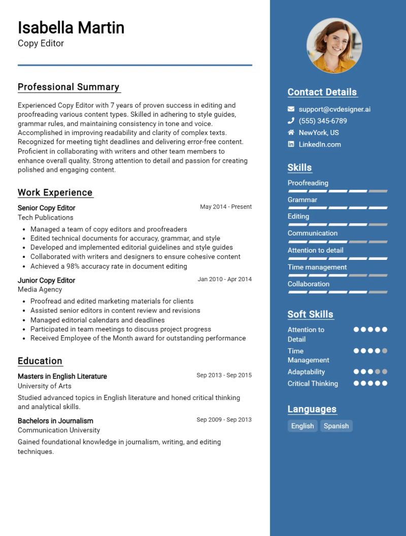 3 Editor Cv Examples For 2024 - Premium Light Picture Gallery - Mobile