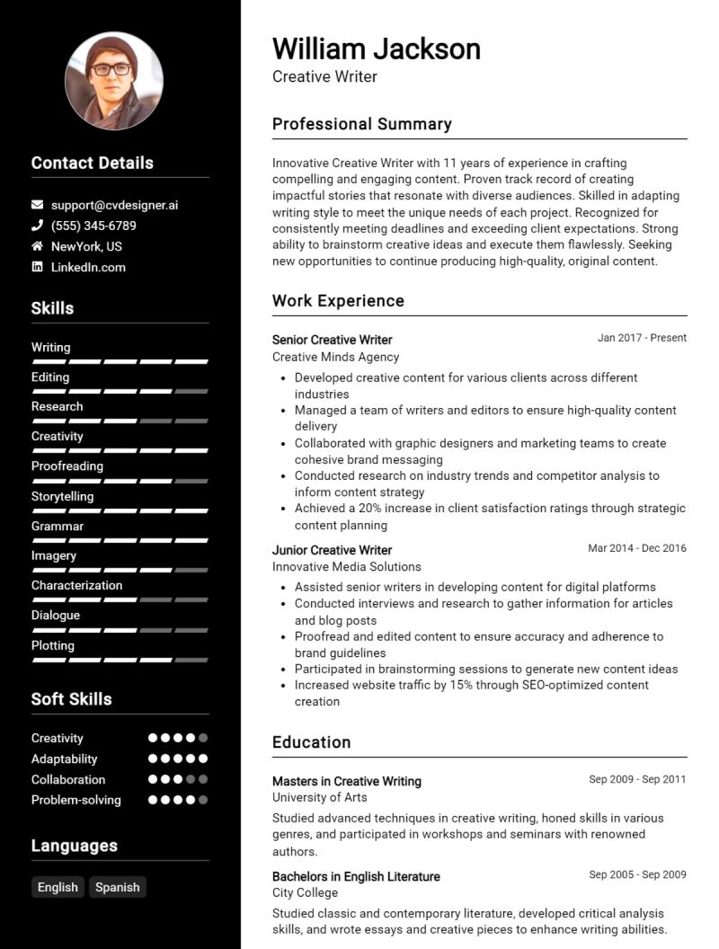 Writer Cv Examples Guide For 2024 - Download Artistic Dark Pattern | 4K