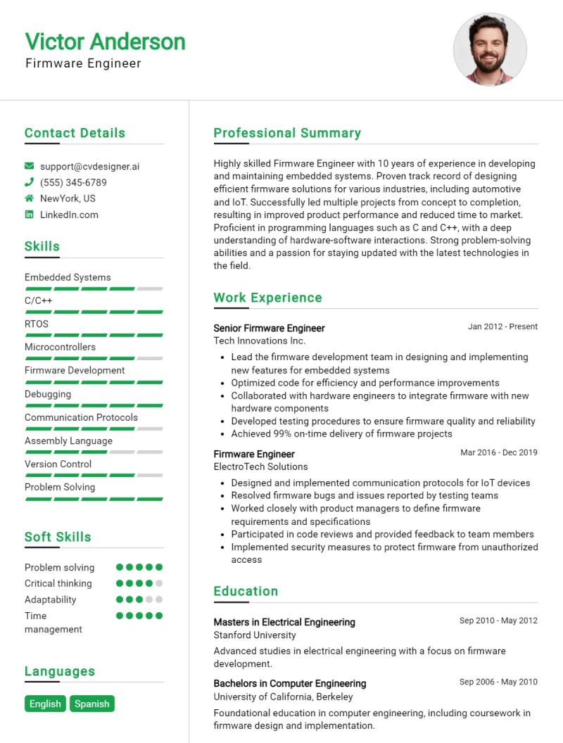 Firmware Engineer Cv Example For 2024 Samples Best Practices - Premium Light Design Gallery - High Resolution