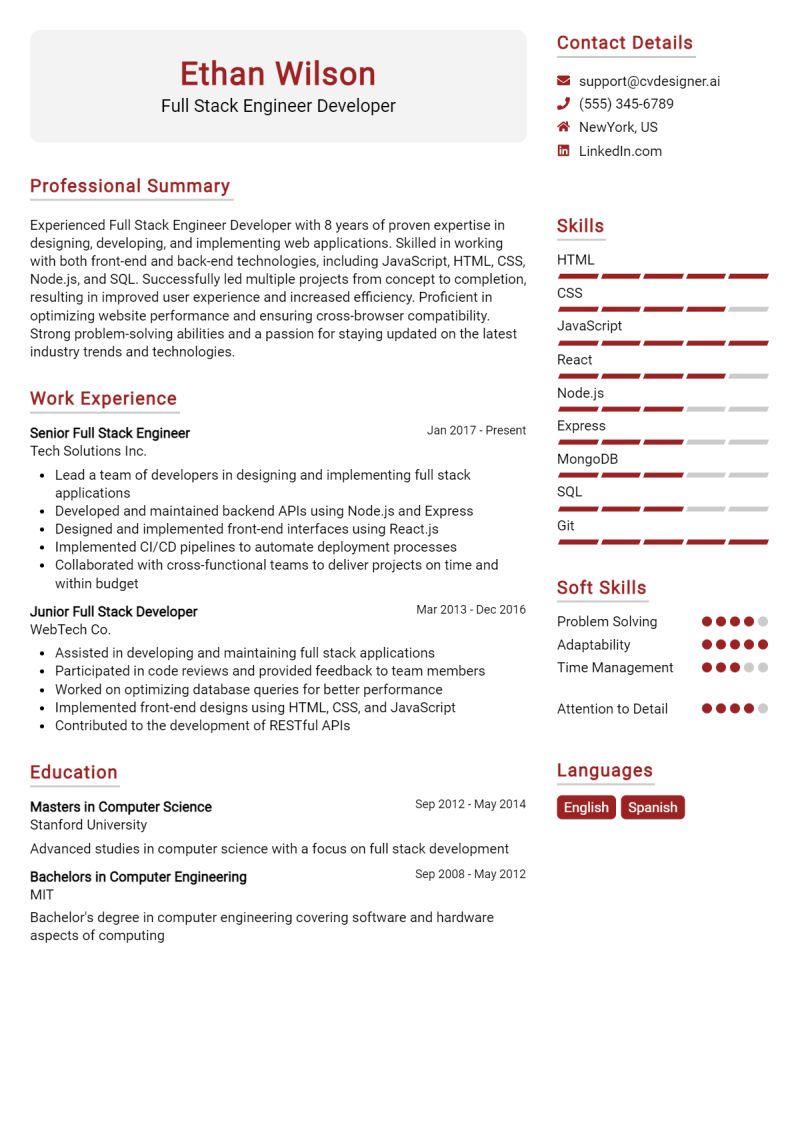 15 Full Stack Engineer Developer Cv Examples For 2024 Free - Light Illustrations - Elegant Desktop Collection