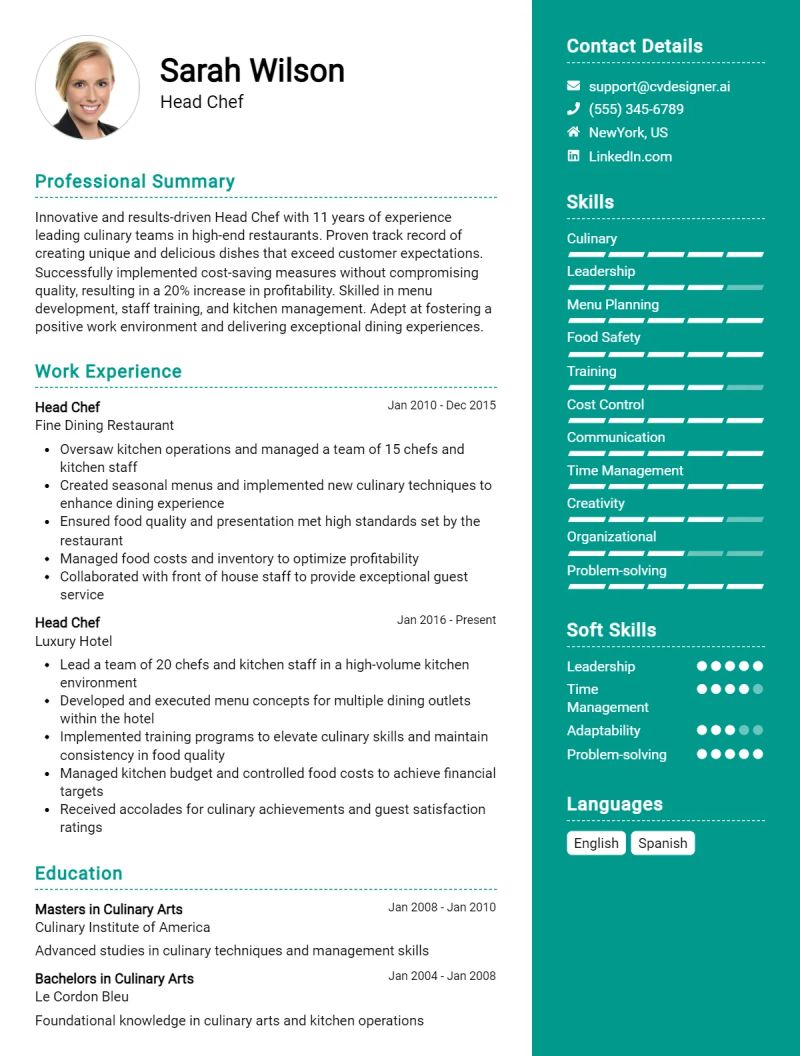 Chef Cv Examples Templates Visualcv - Light Picture Collection - 8K Quality