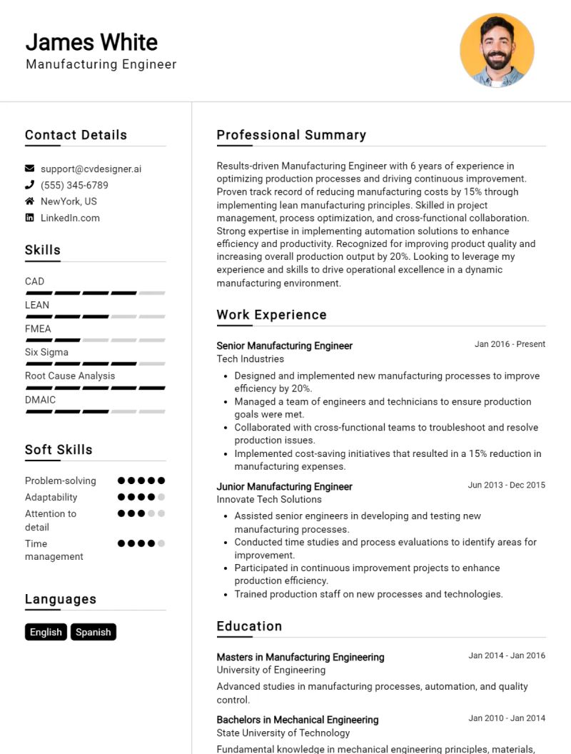 Manufacturing Engineer Resume Cv Example And Writing Guide - Premium Gradient Illustration Gallery - Full HD
