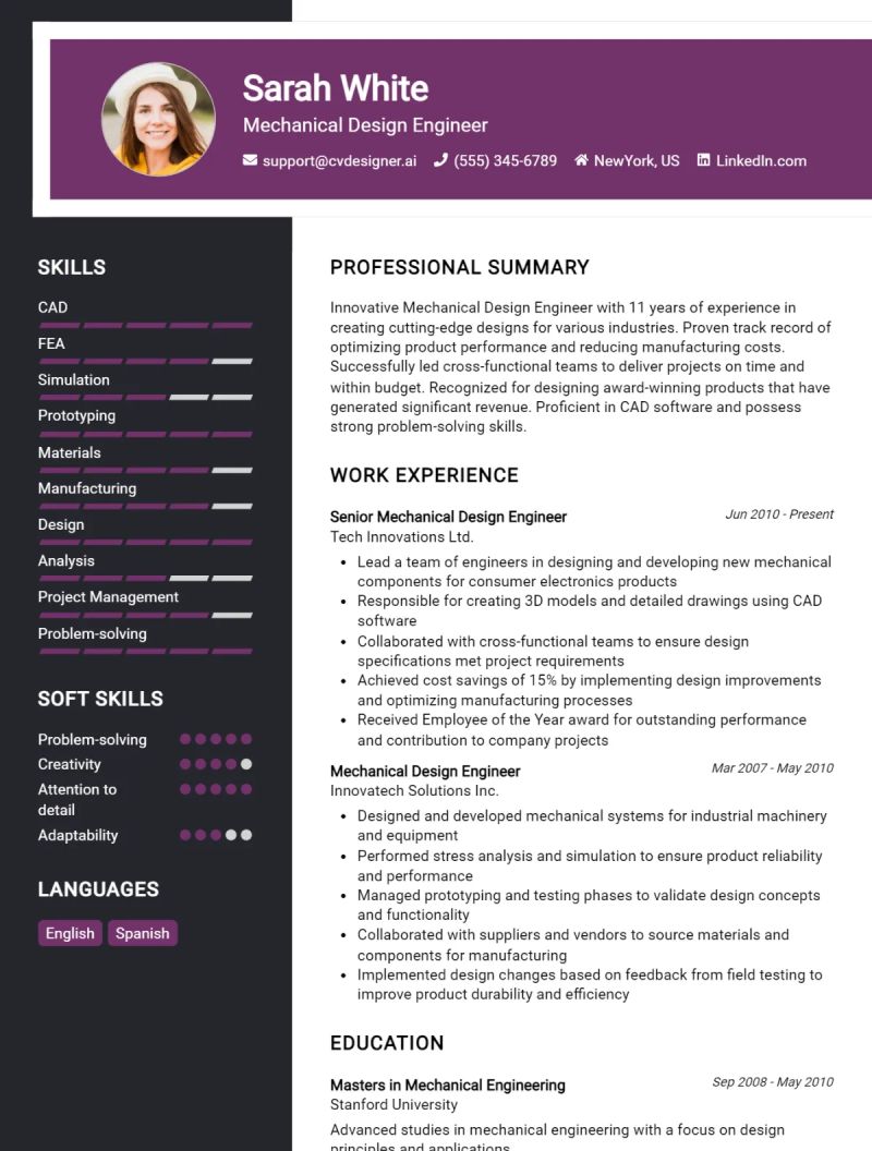 Mechanical Design Engineer Cv Example - Minimal Texture Collection - Retina Quality