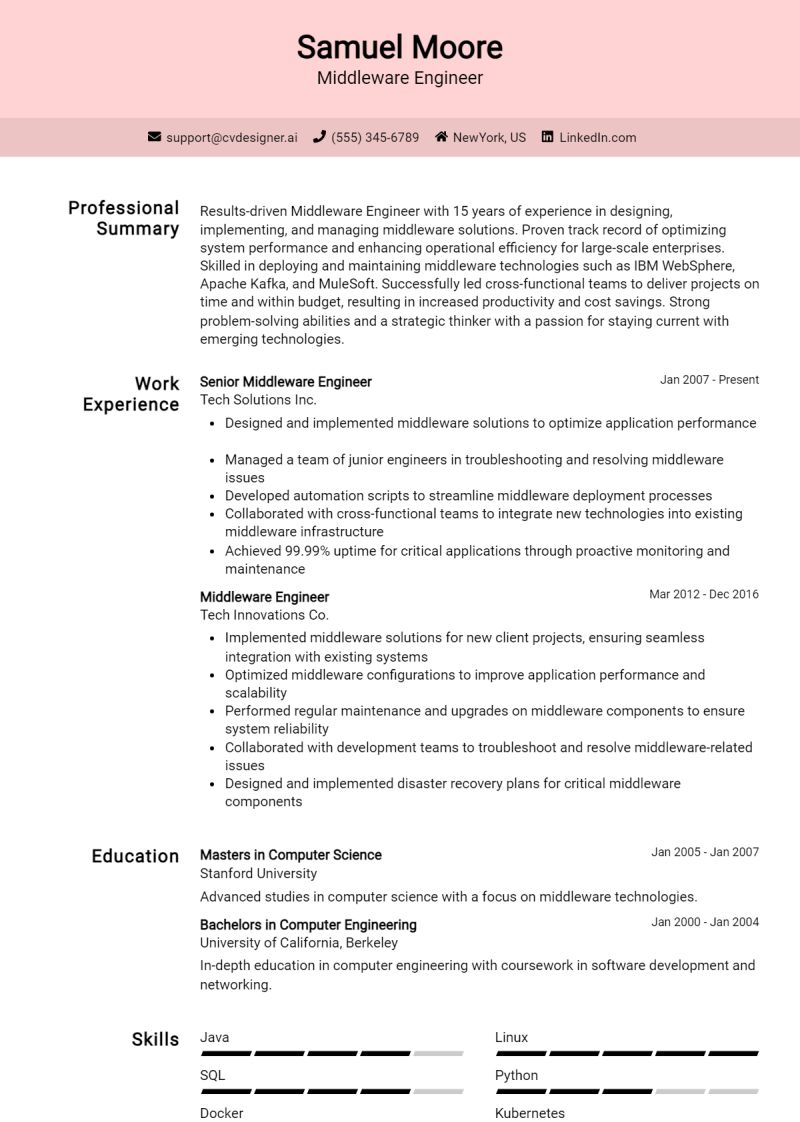 Middleware Engineer Resume Cv Example And Writing Guide - Best Landscape Arts in Retina