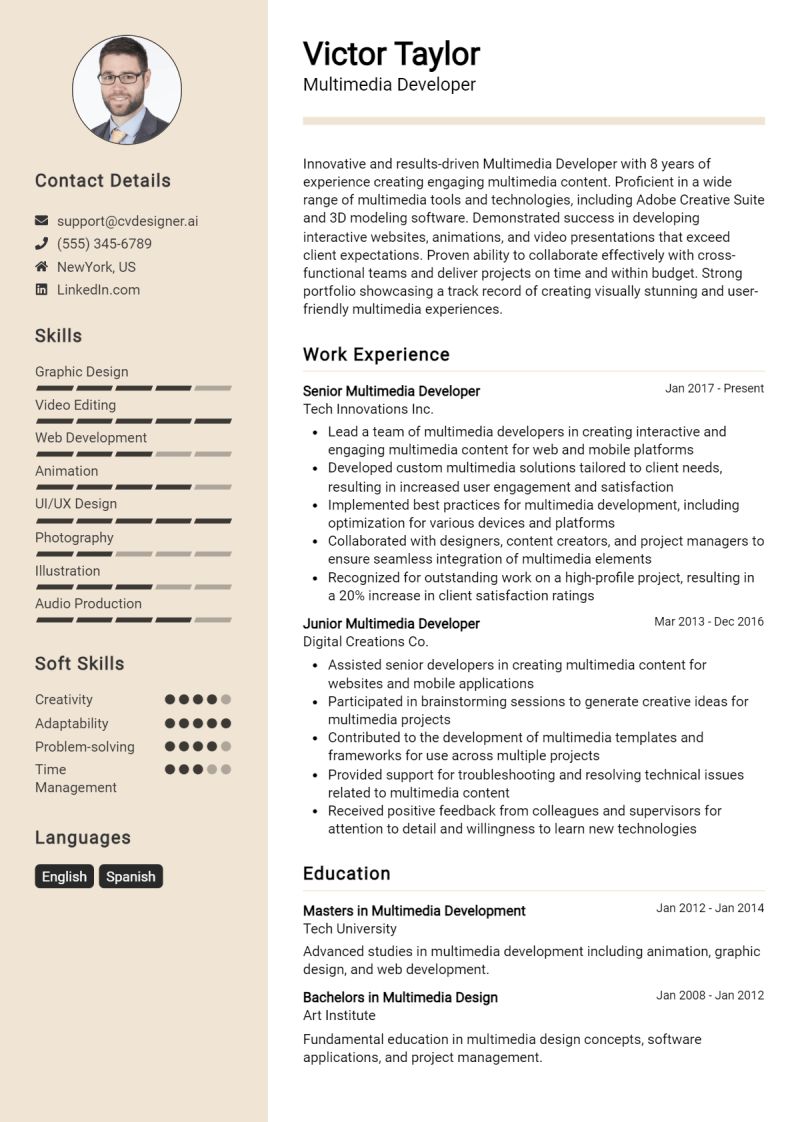 Multimedia Developer Resume Example For 2024 Effective Tips - Premium Geometric Image Gallery - Full HD