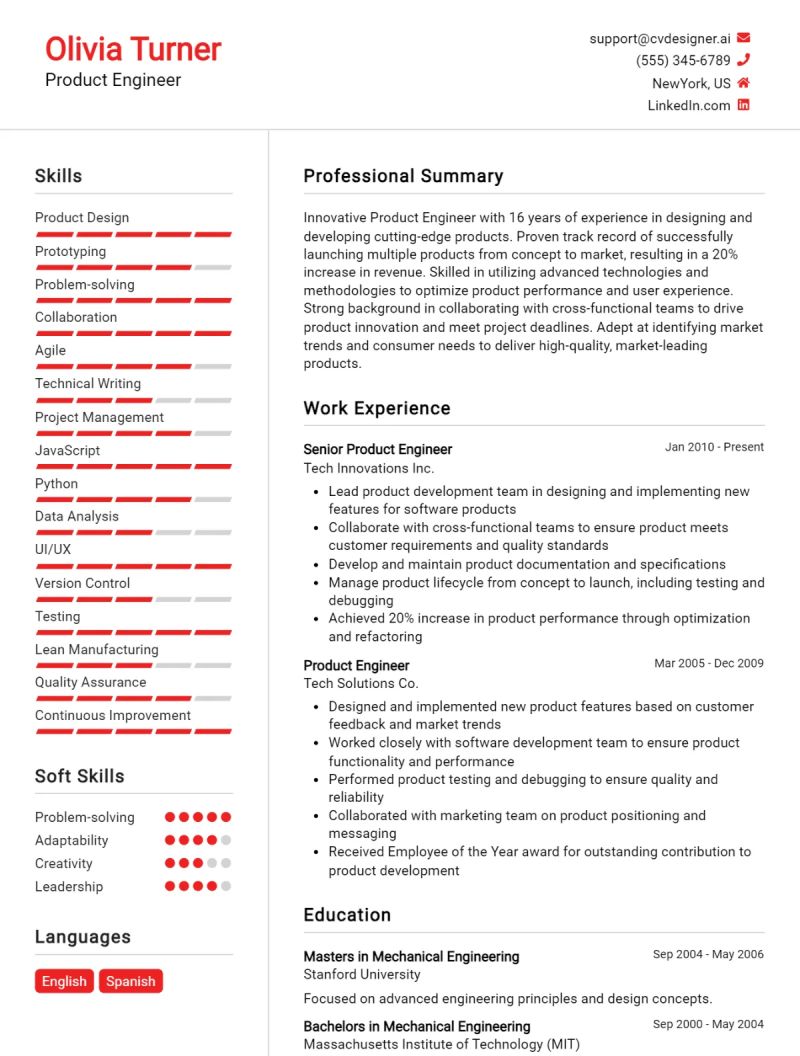 Senior Engineer Cv Example For 2025 Top Tips Samples Cvdesigner Ai - Download Professional Colorful Design | Mobile