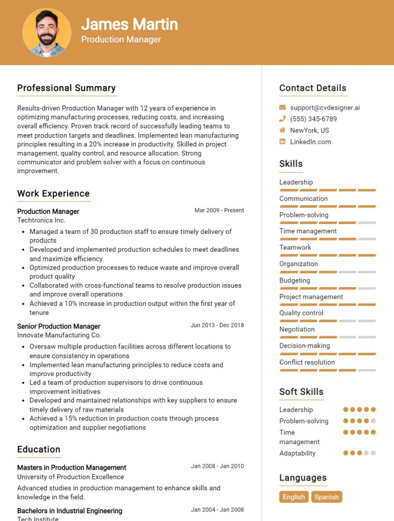 Production Manager Cv Example Guide Get Hired Quick - 4K Colorful Photos for Desktop