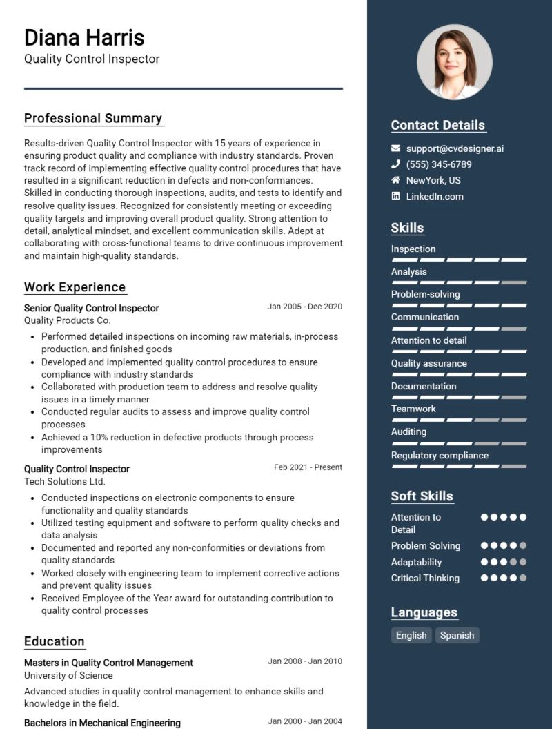 Quality Control Inspector Cv Example - Elegant Desktop Dark Patterns | Free Download