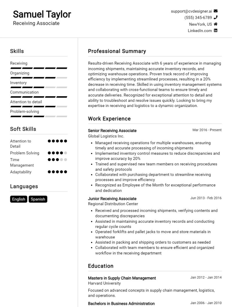 Receiving Associate Cv Examples Template 20 Tips - Artistic Space Illustration - HD