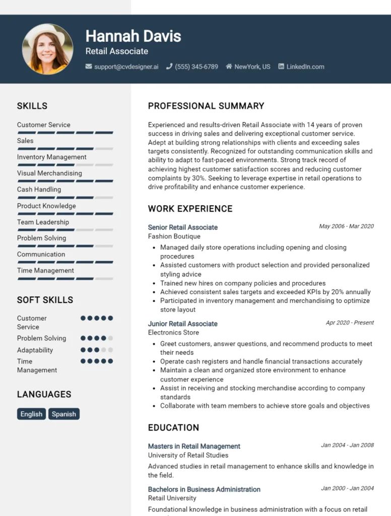 Retail Cv Examples Templates Visualcv - Premium City Design Gallery - Retina
