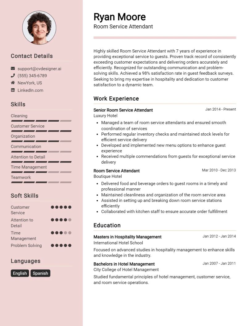 Cv Room Attendant Ivan Pdf - Elegant Minimal Photo - HD
