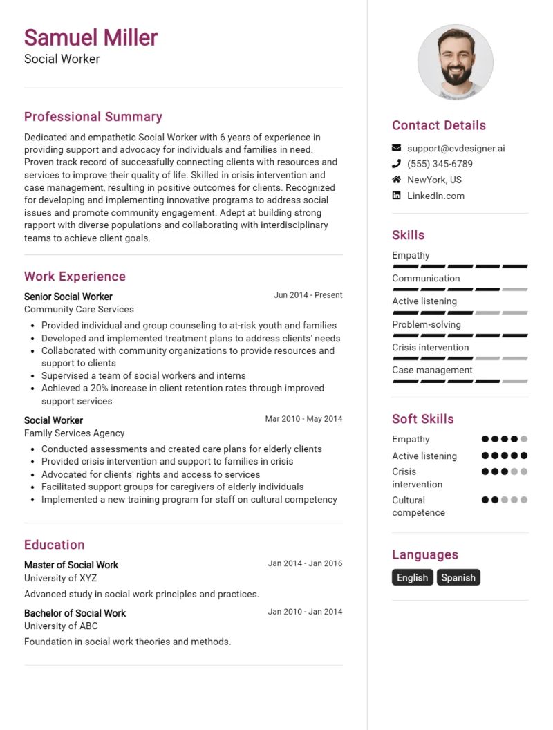 Social Worker Cv Examples Guide For 2025 - Download Professional Mountain Design | Mobile