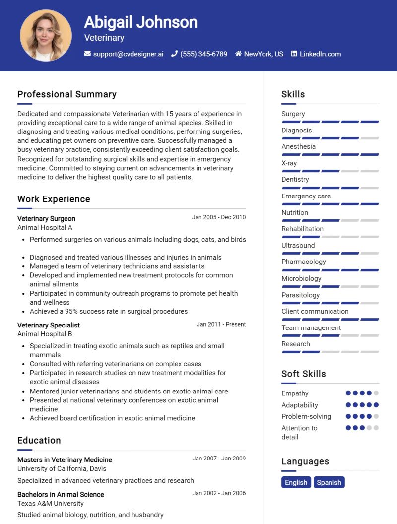 Veterinary Surgeon Cv Template 2 - Premium Vintage Photo Gallery - Desktop