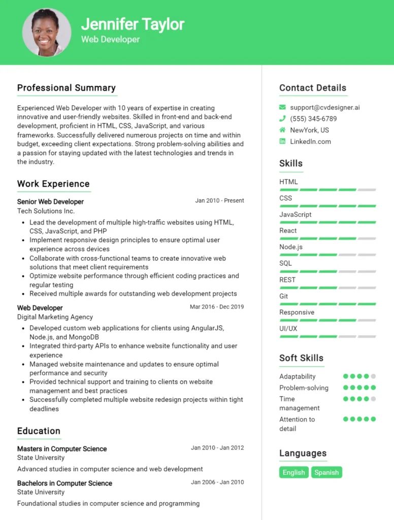 Web Designer Cv Examples Guide For 2025 - Dark Background Collection - HD Quality