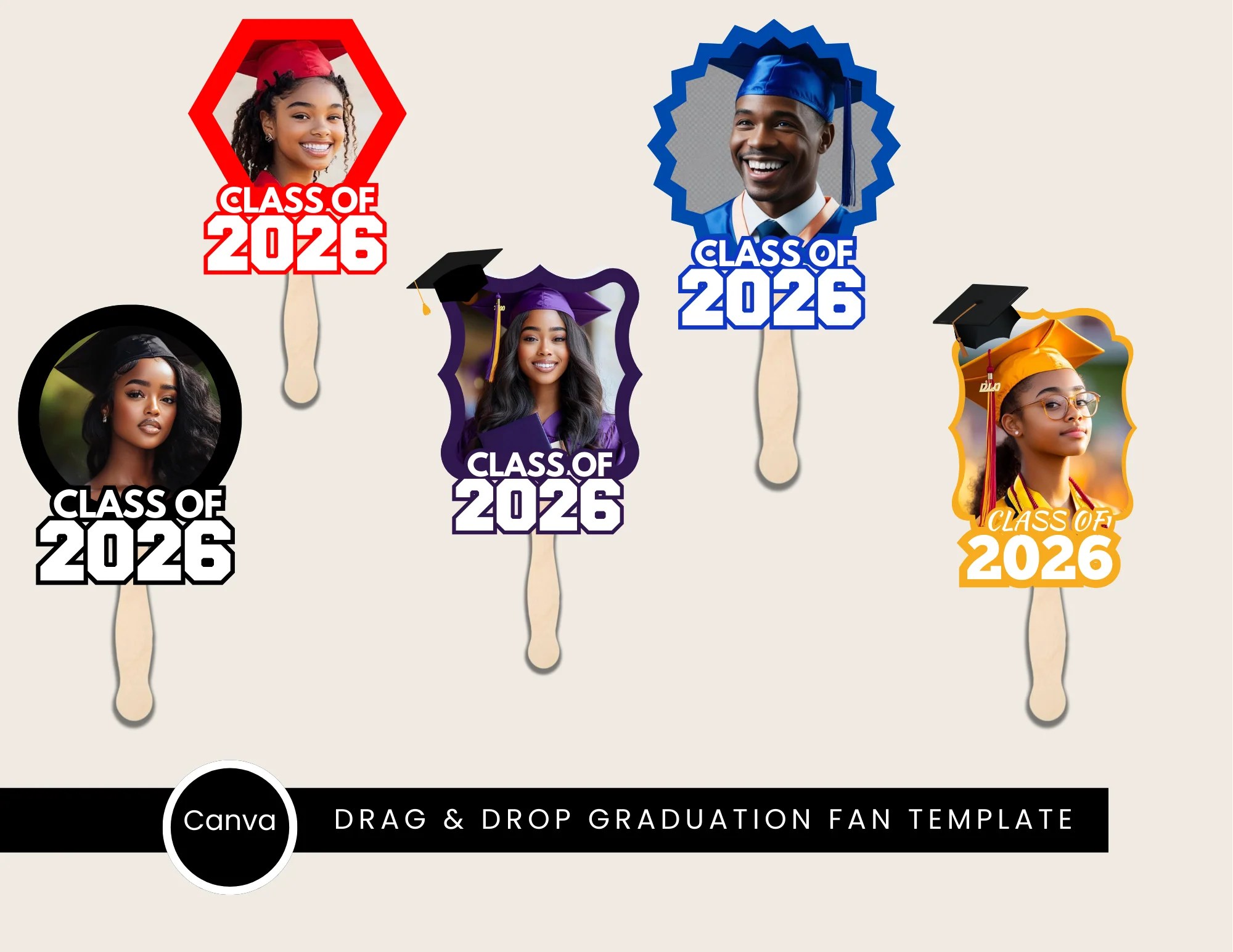 Class Of 2026 Fan Templates 5 Pack Canva Drag Drop Bundle