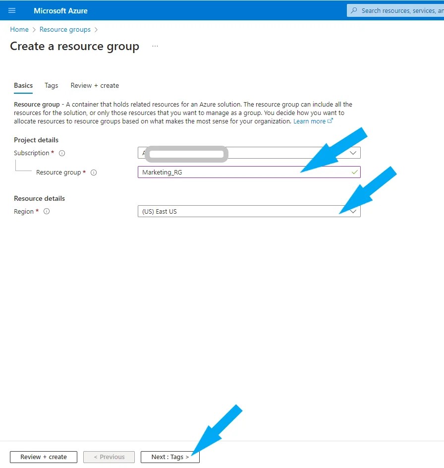 Step-by-step guide on creating a resources group