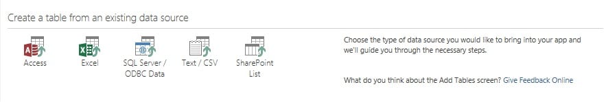 Create a table from existing date source