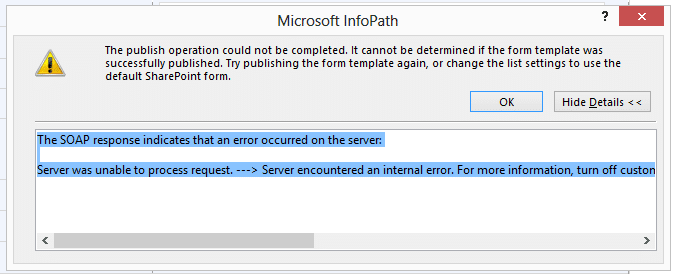 SOAP response indicates that an error