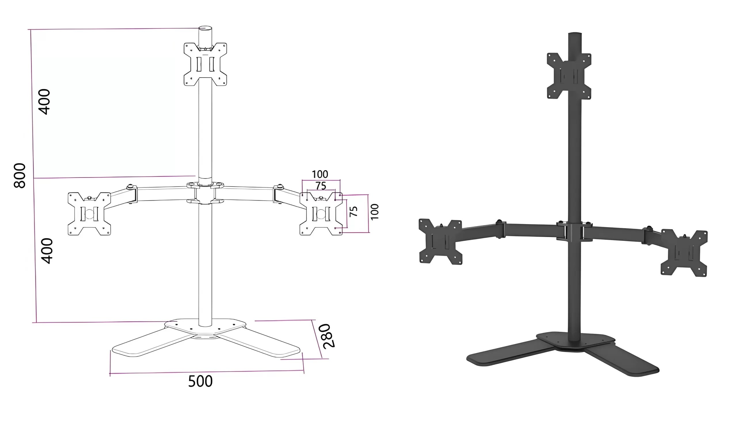triple monitor desk stand