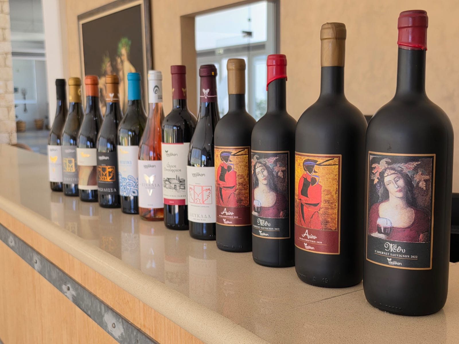 Wine tasting selection at Vasilikon Winery in Kathikas, Paphos, Cyprus