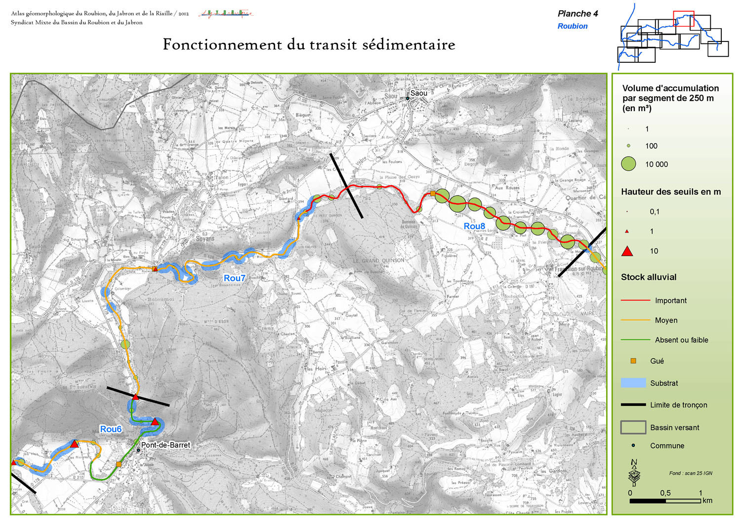 Cartographie SIG sous ArcGis du transit et du stockage sédimentaire du bassin versant du Roubion