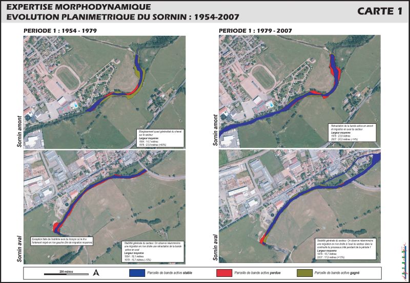 Avant-projet : Quatre cartographies d'expertise morphodynamique : évolution planimétrique du Sornin de 1954 à 2007