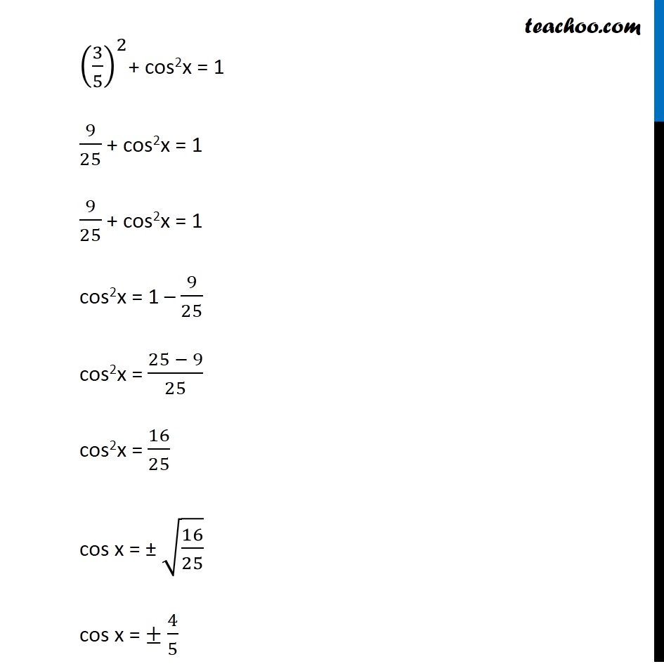 Example 25 If Sin X 3 5 Cos Y 12 13 Find Sin X Y -512 -513 125 -1312 Use basic identities to simplify the expression.