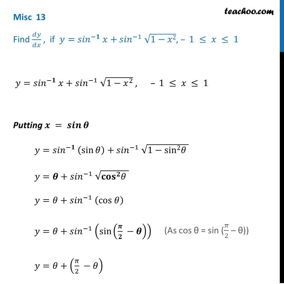 If 4sin 1 X Cos 1 X Pi Then Find Value Of X Teachoo 