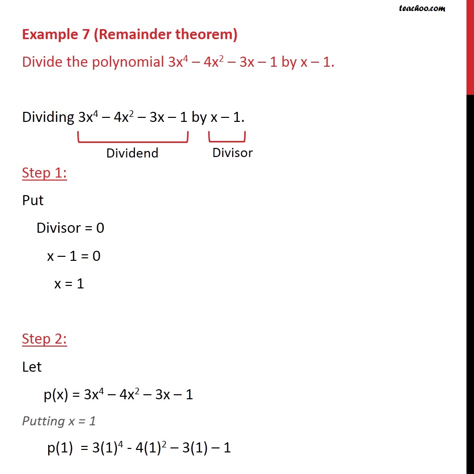 28 Divide The Polynomial 3x4 4x3 3x 4x 1and Also Verify With Remainder Theorem Brainly In Click here to get an answer to your question Divide the polynomial 3x4 - 4x3 -3x-1 by x-1 and find its quotient and remainder. 28 Divide The Polynomial 3x4 4x3 3x 4x 1and Also Verify With Remainder Theorem Brainly In The first step in using theSynthetic Division is to find out what makes the binomial 0.