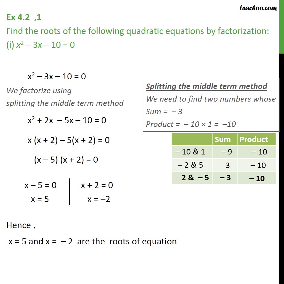 Find The Roots Of The Quadratic Equation X 2 3x 10 0 Factorisation Method Brainly In Factor out of.
