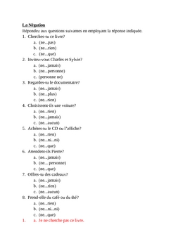 Négation (negation in french) worksheet 4
