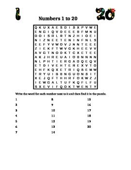 numbers in english 1 to 20 wordsearch teaching resources