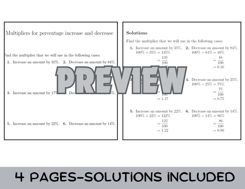 Multipliers For Percentage Increase And Decrease Worksheet With - Professional High Resolution Nature Patterns | Free Download