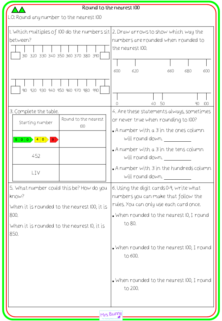 round to the nearest 100 worksheets year 4 number and