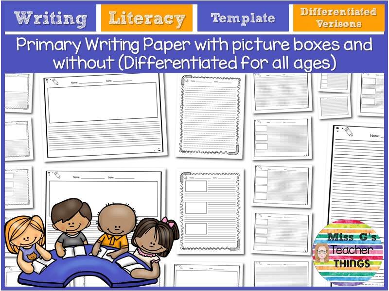 primary writing paper with picture boxes and without differentiated